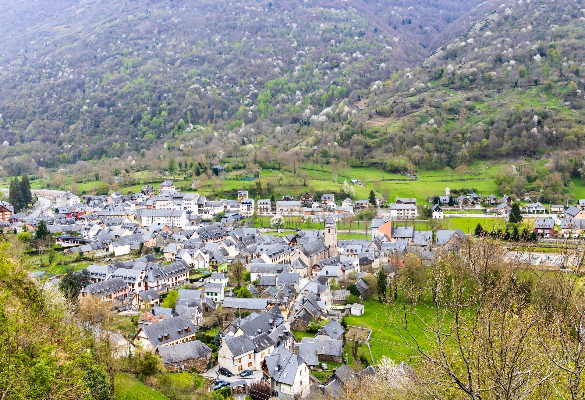 Aerial view of Les, Vall d'Aran, Lleida, Catalonia, Spain; Shutterstock ID 1394706149