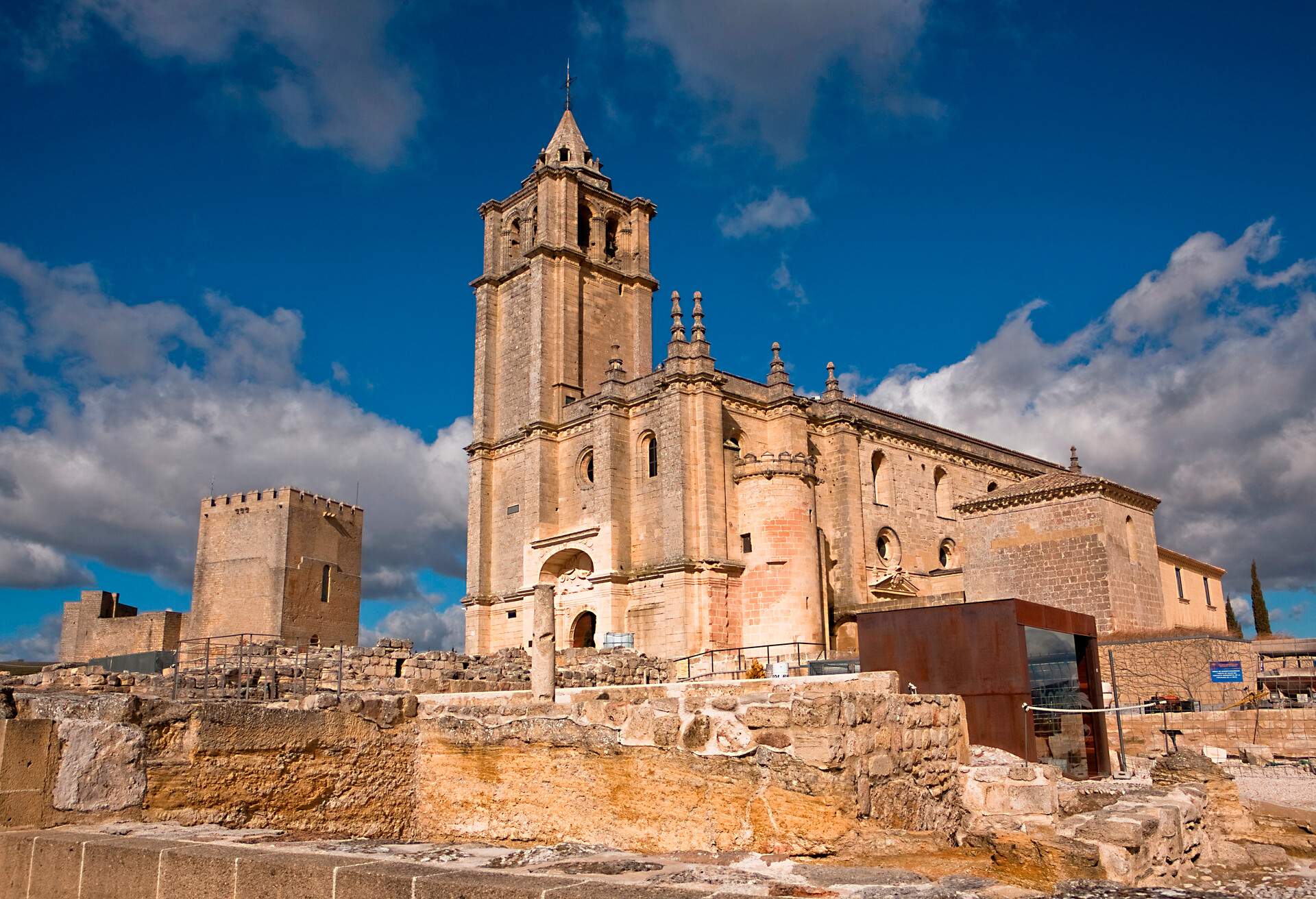 Abbey church, citadel, the keep and cellar.La Mota castle. Alcala la Real. Jaen, Spain