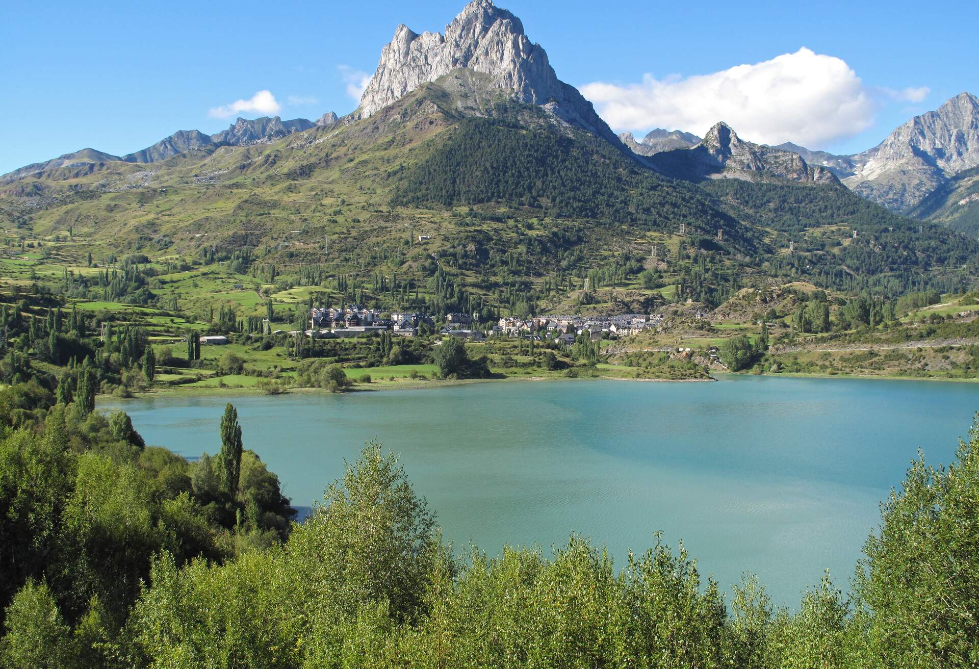 Village of Sallent de Gallego and Pena Foratata Mountain