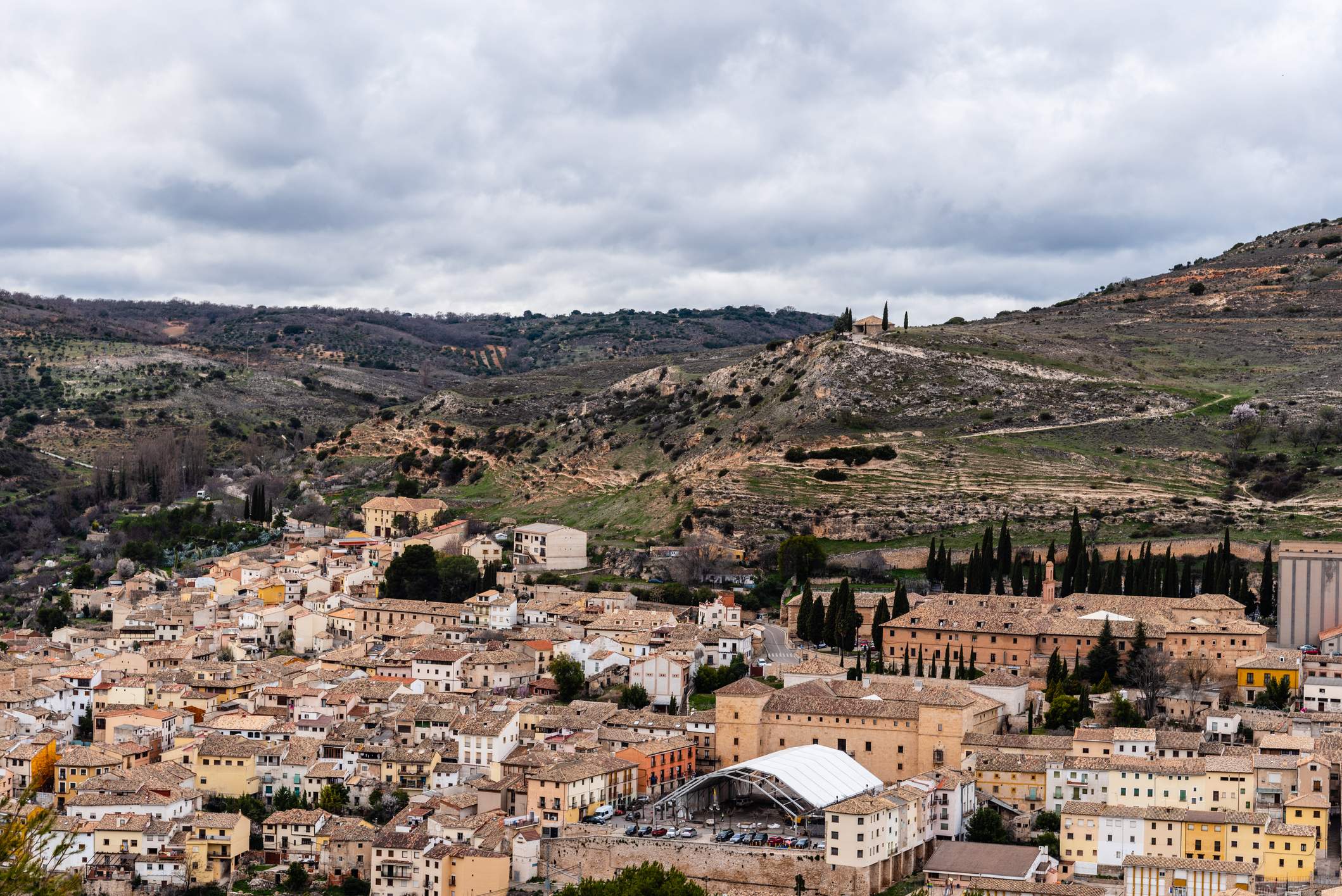 Aerial view of the medieval town of Pastrana in Guadalajara, Spain
