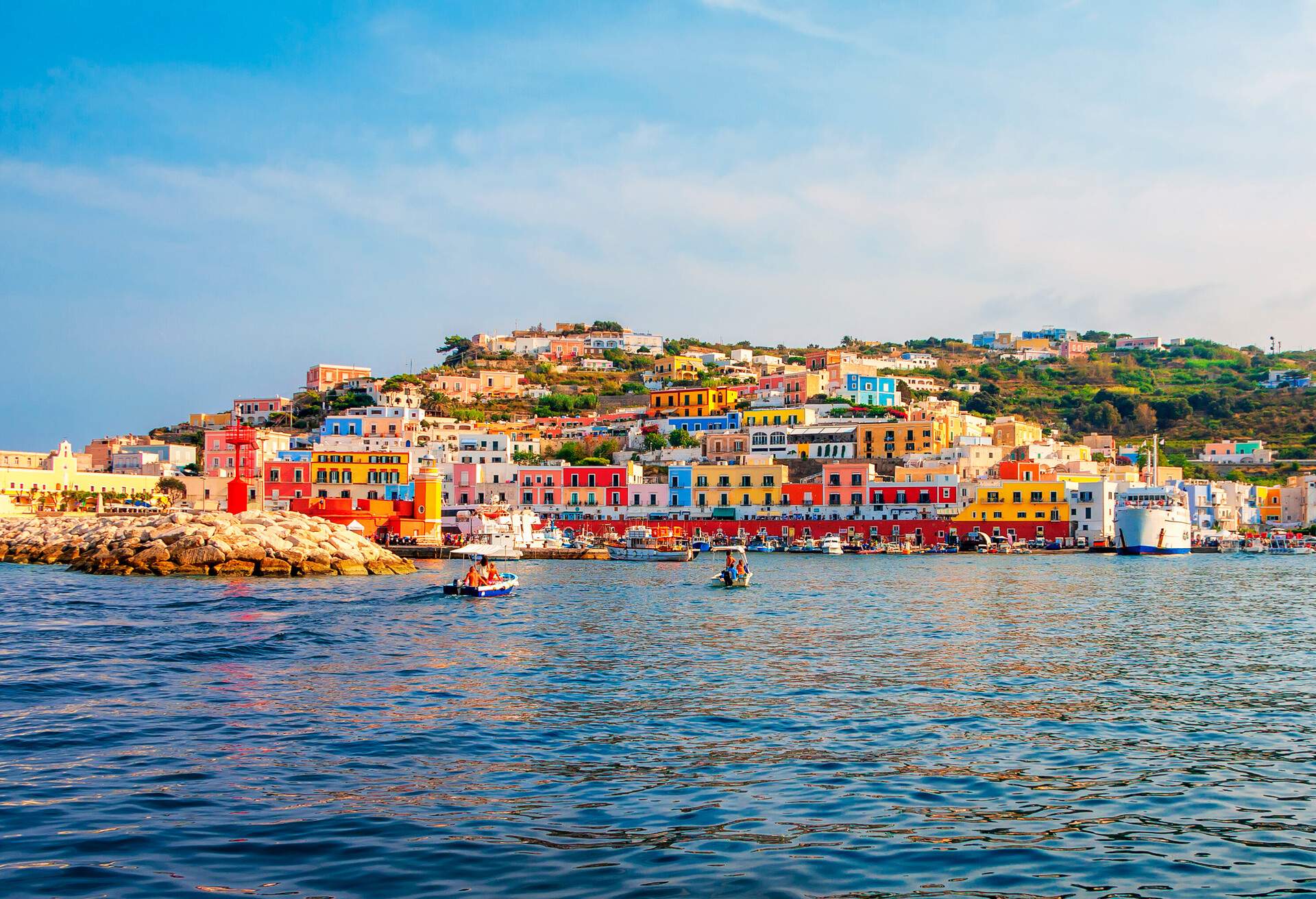 View of the harbor and port at Ponza, Lazio, Italy. Ponza is the largest island of the Italian Pontine Islands archipelago.; Shutterstock ID 1497974981