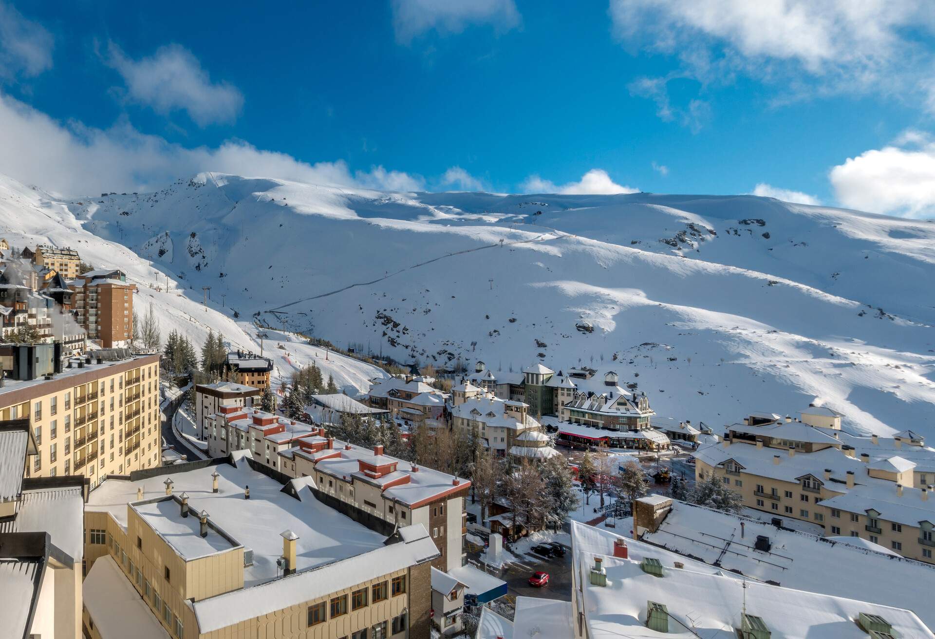 View of the ski resort in Sierra Nevada mountains in Spain; Shutterstock ID 1071308393; Purpose: ; Brand (KAYAK, Momondo, Any):