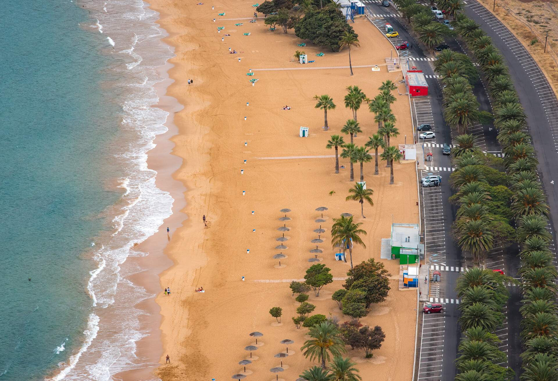 Aerial view of Playa de Las Teresitas beach in Tenerife.