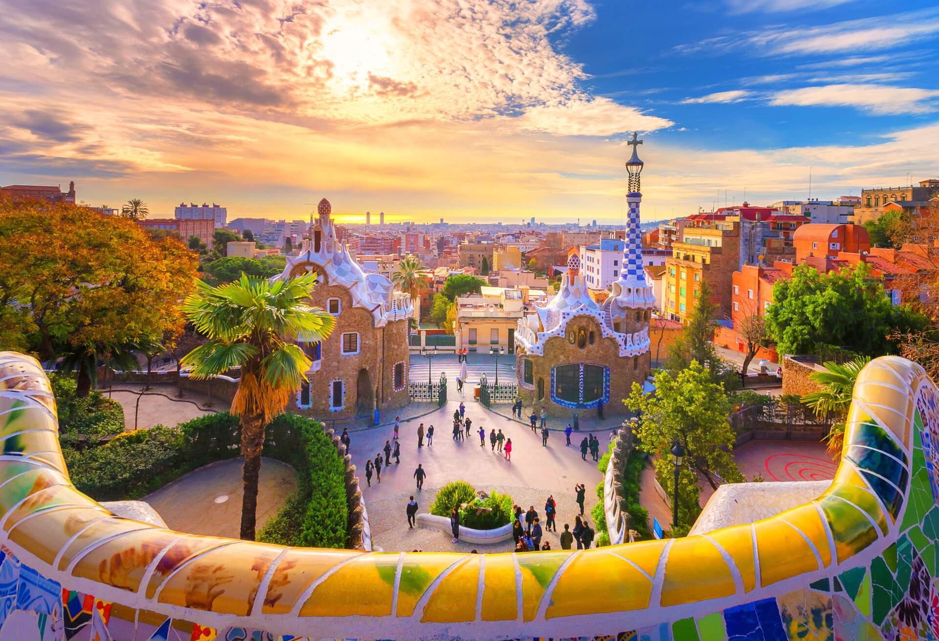 View of the city from Park Guell in Barcelona, Spain