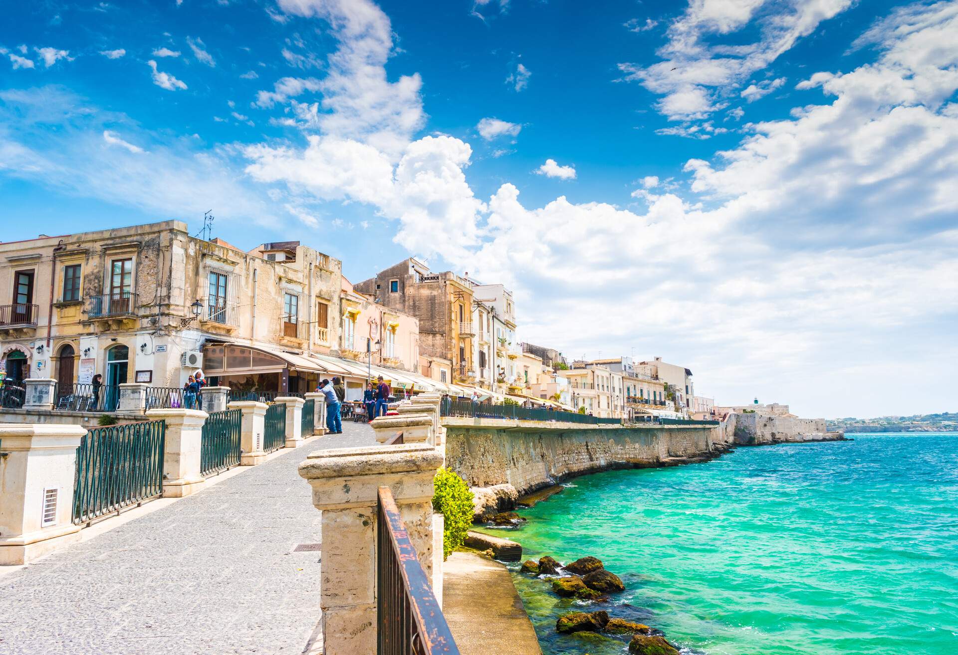 Coast of Ortigia island at city of Syracuse, Sicily, Italy. Beautiful travel photo of Sicily.; Shutterstock ID 521508244