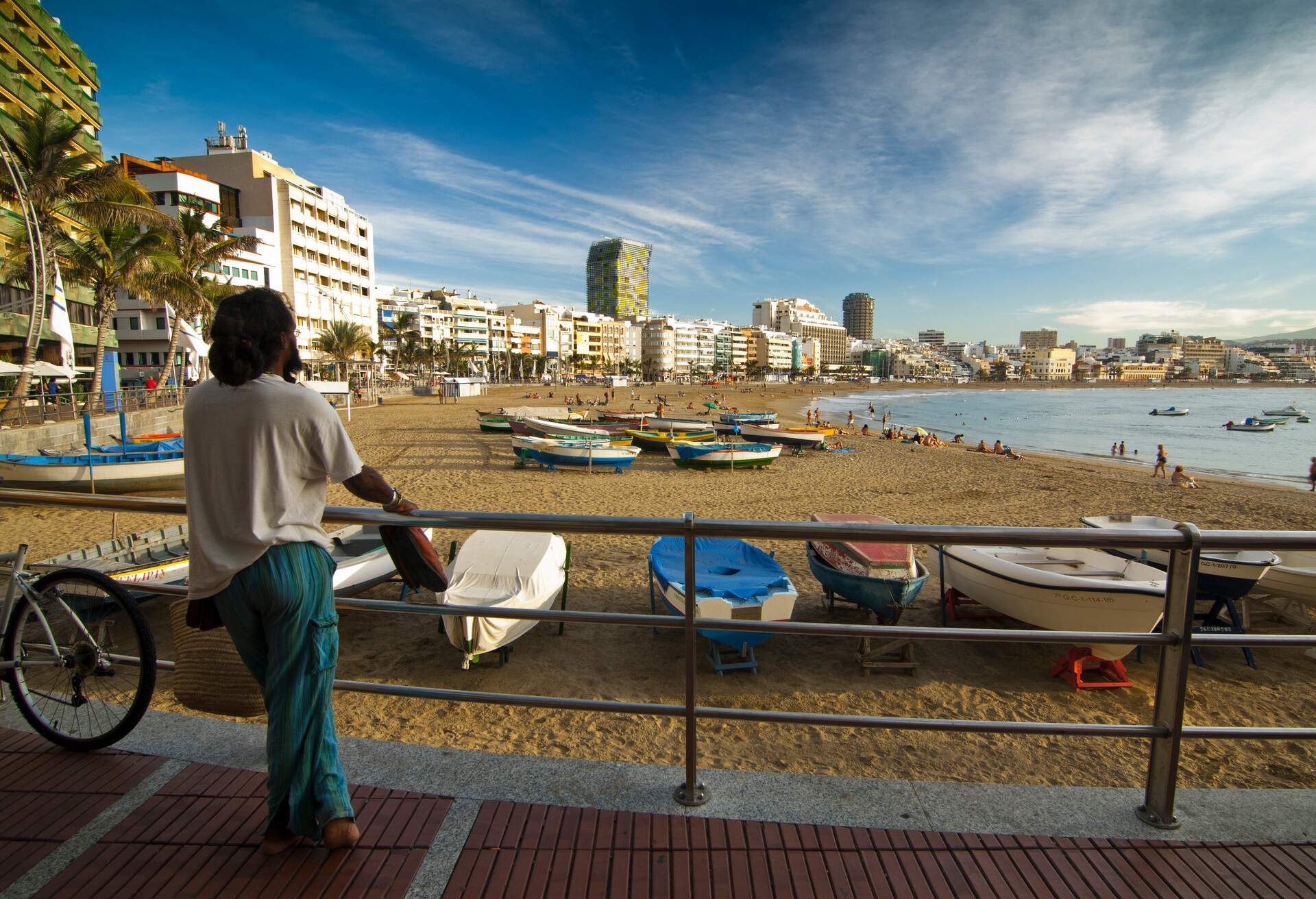 This is a very famous beach located at the city of Gran Canaria, one of the seven canary islands, this beach is called Playa de Las Canteras.