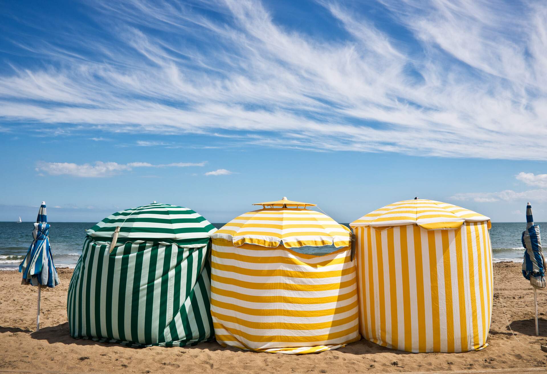 Beach umbrellas, Deauville, Normandy, France