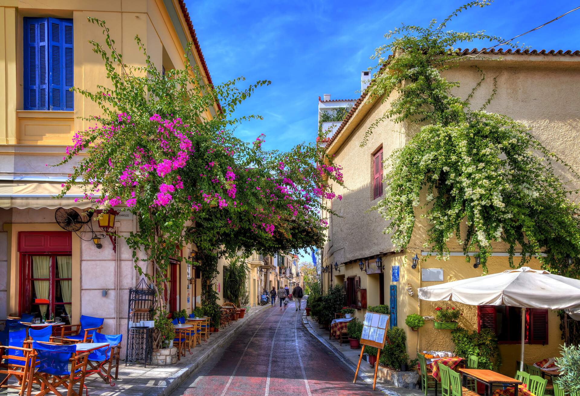 Plaka,an old historical neighbourhood of Athens, clustered around the northern and eastern slopes of the Acropolis,known as the 