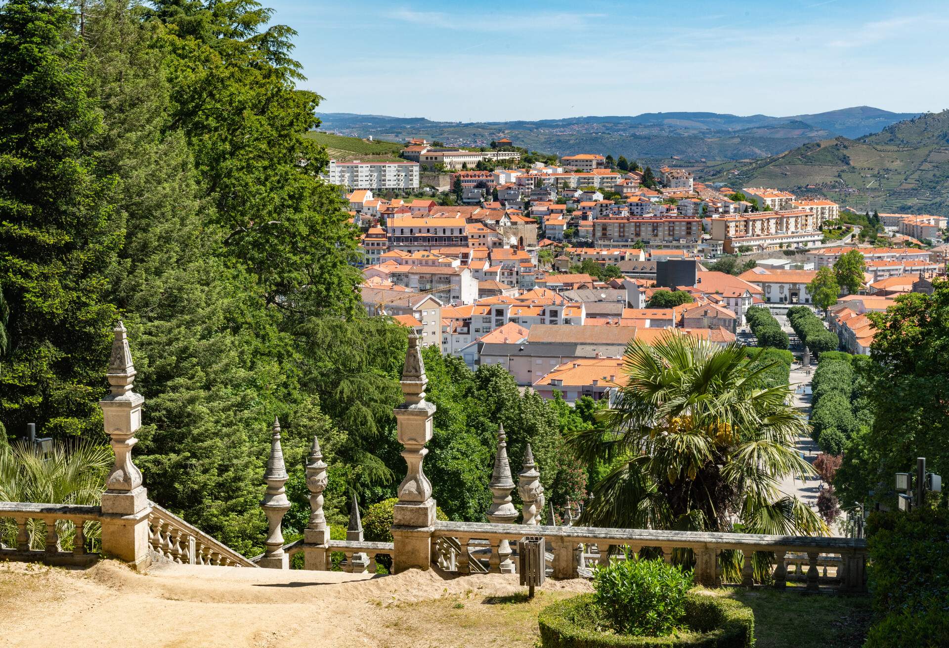View at the stairway to Sanctuary of Our Lady of Remedios in Lamego - Portugal