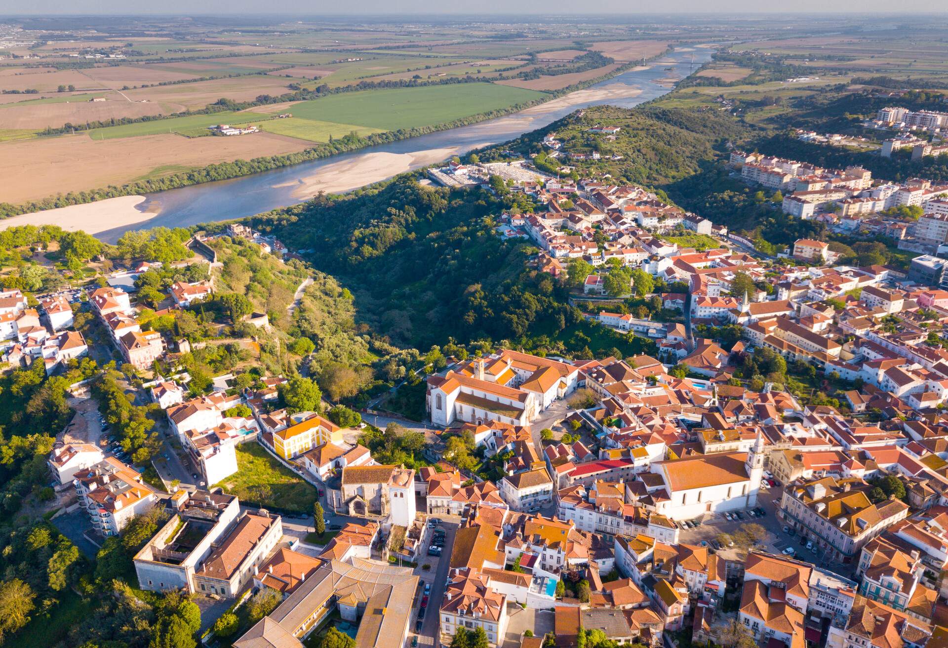 Aerial panoramic view of  Santarem city with buildings and landscape, Portugal; Shutterstock ID 1414384193