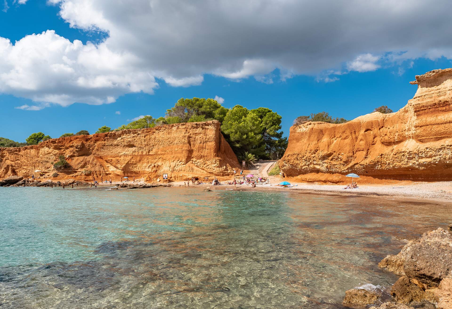 Ibiza, Sa Caleta beach, seascape, beautiful red cliffs