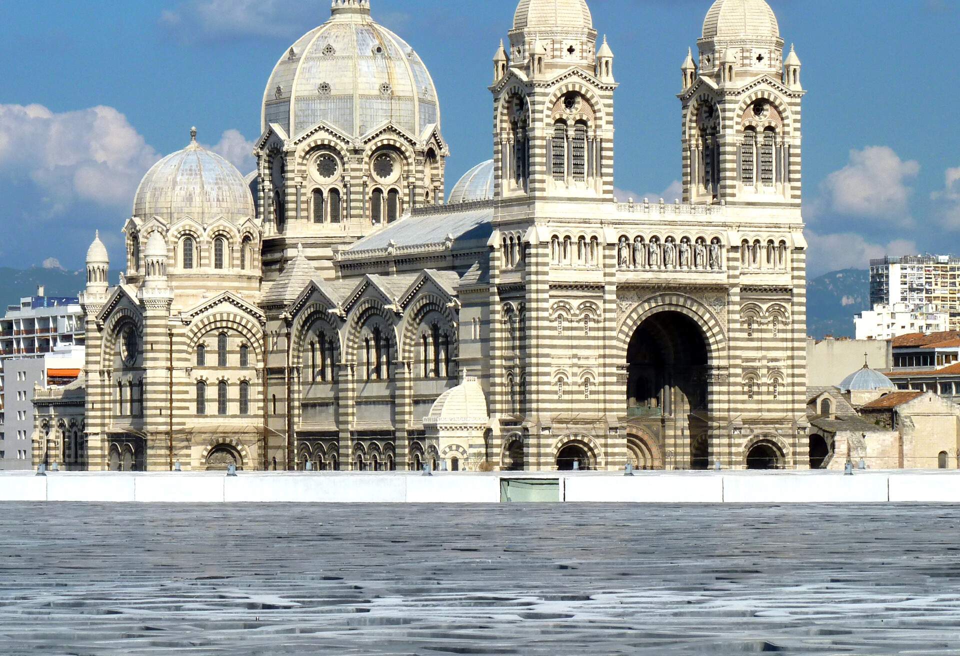 Cathedral de la Major - one of the main church and local landmark in Marseille, France. Square.