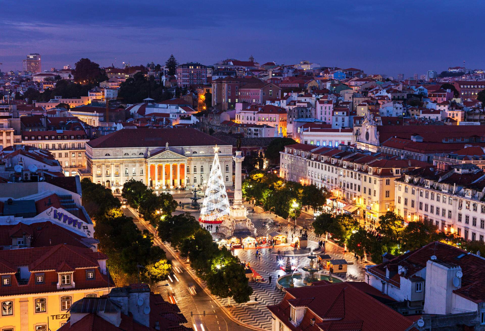 Rossio - Pedro IV Square in Lisbon at sunset. .Lisbon, Portugal.