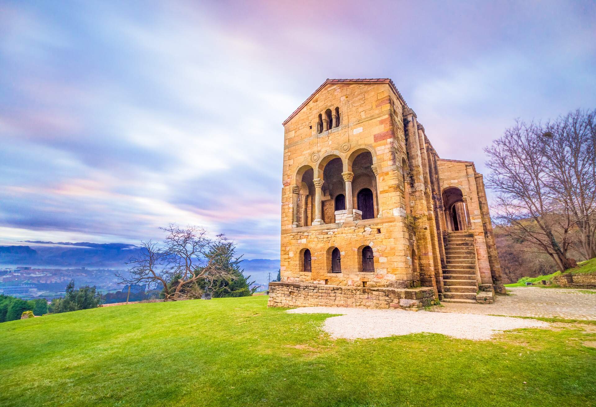 Santa Maria del Naranco, Oviedo, Spain, is a small palace remainging from the Pre-Romanesque period, and it is one of the few still standing in Europe.; Shutterstock ID 552714073
