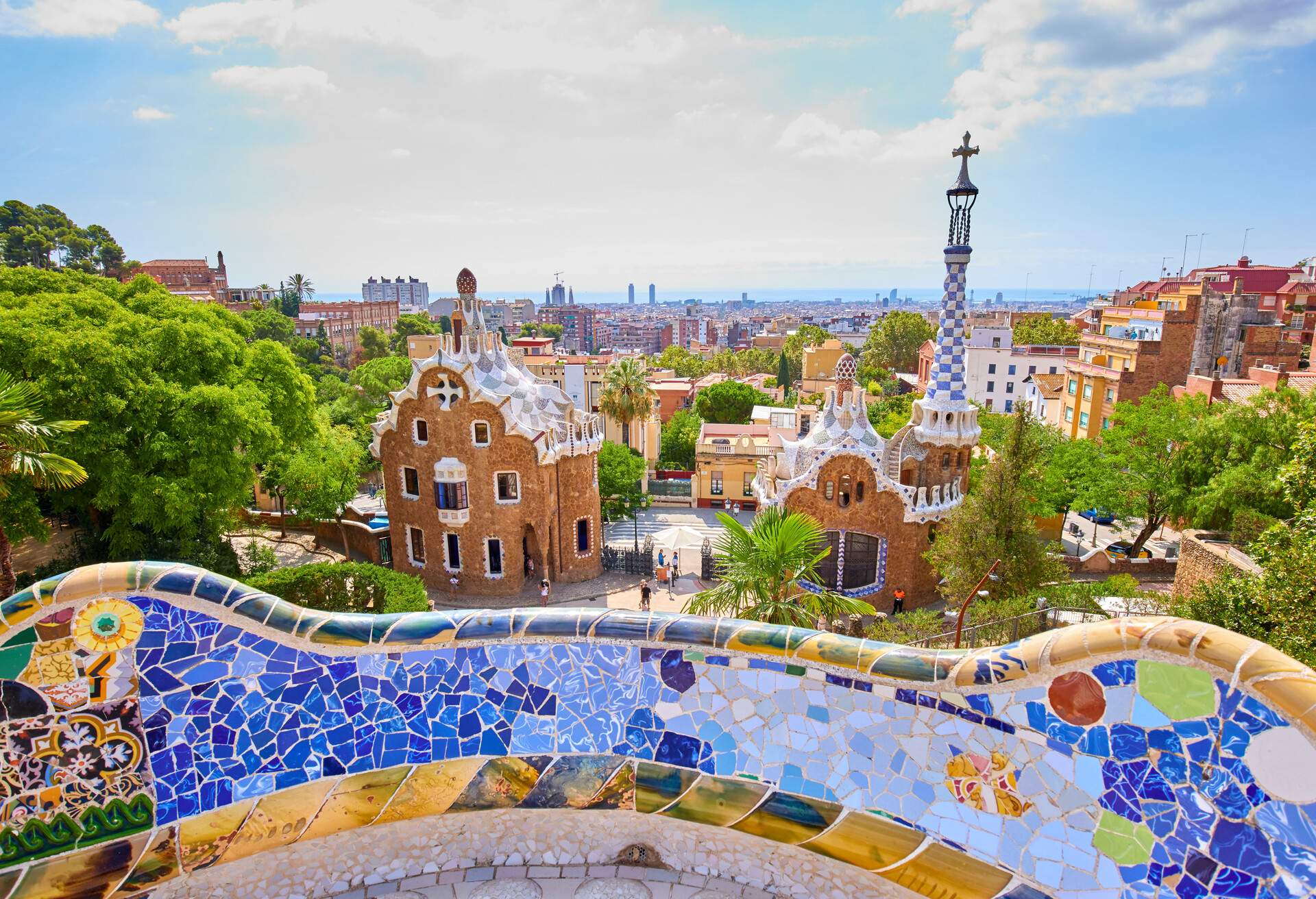 The monumental zone of Park Guell in Barcelona, Spain