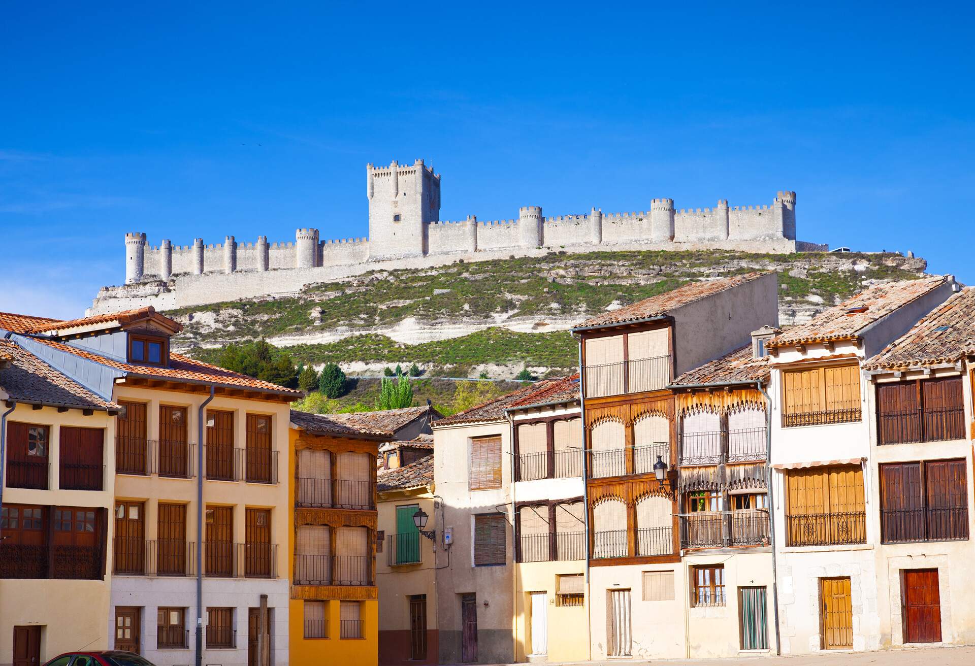 with the castle and a blue sky as background. Valladolid, Spain.