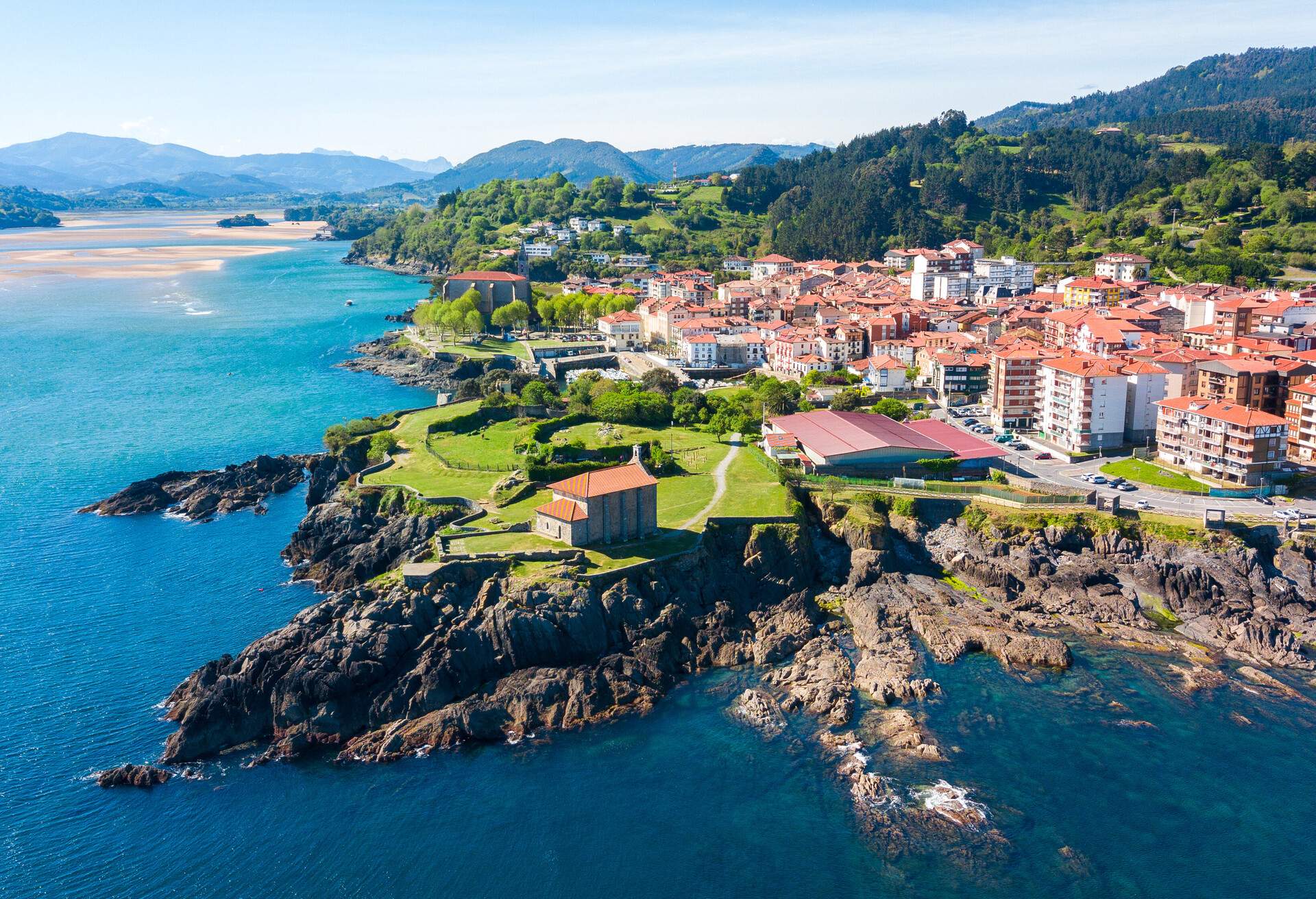 aerial view of mundaka fishing town, Spain