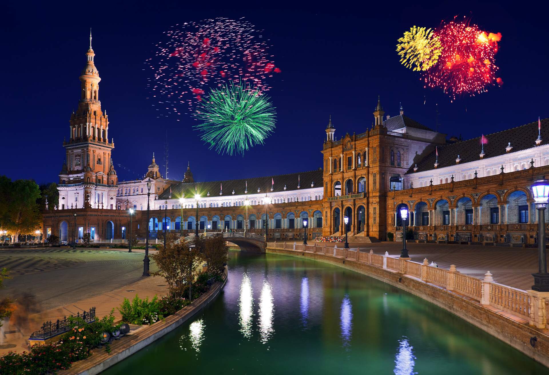 Fireworks in Sevilla Spain - holiday background