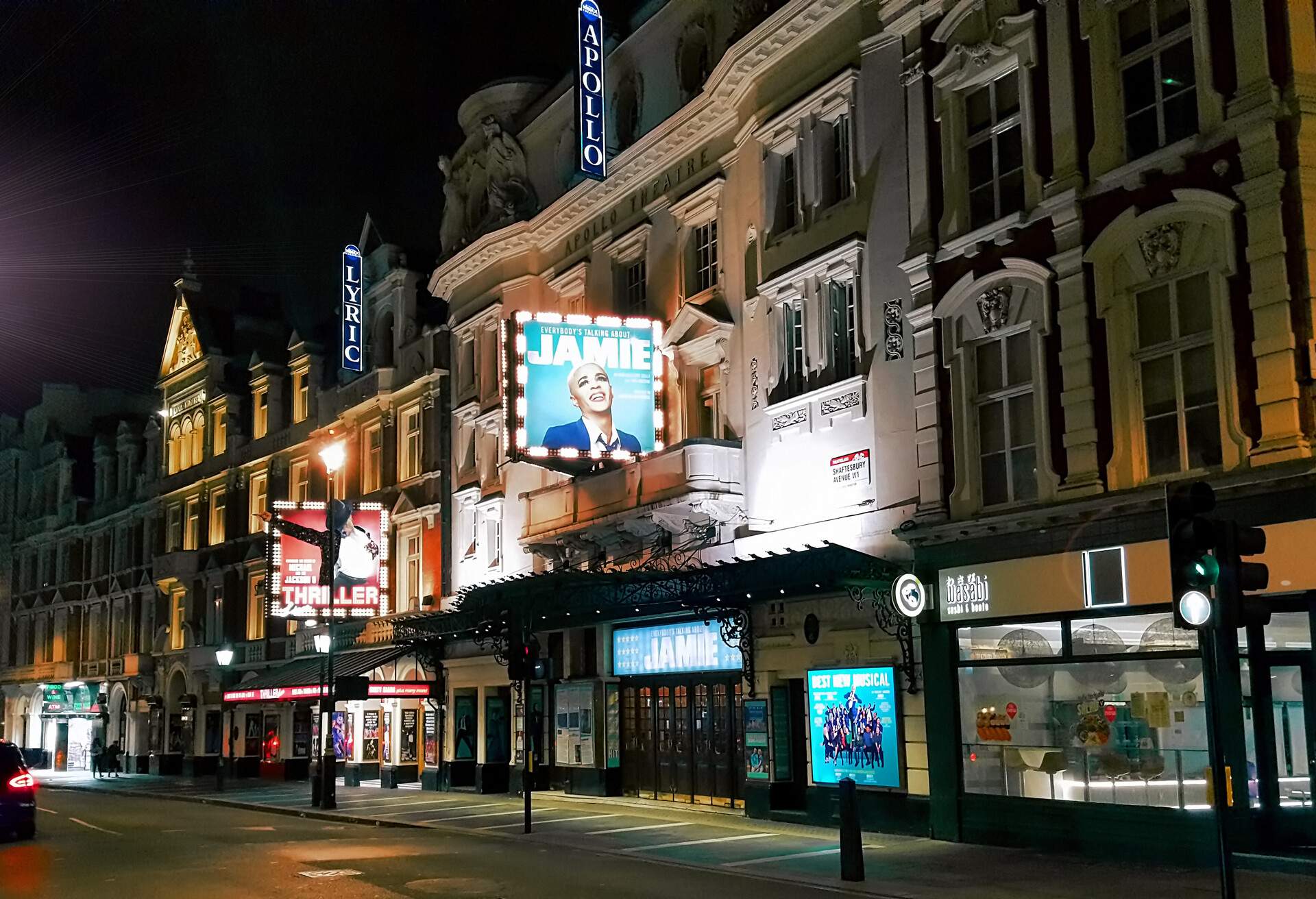 The Apollo Theatre and the Lyric Theater in the West End on Shaftesbury Avenue in the City of Westminster, in central London, England