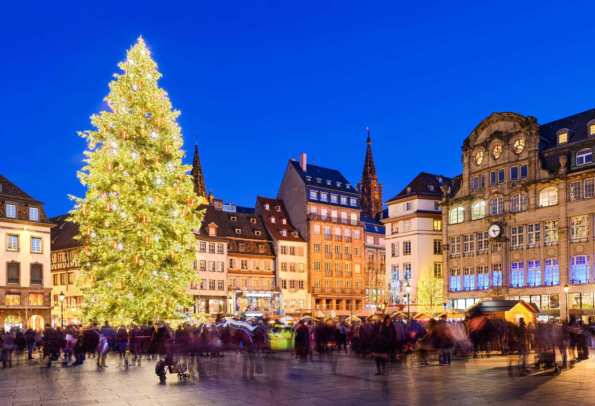 Christmas market in Strasbourg, France at night