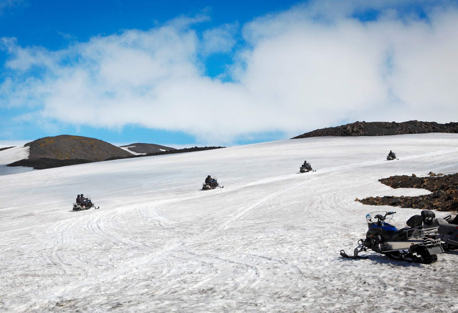 Snow scooters at Mýrdalsjökull glacier in Iceland