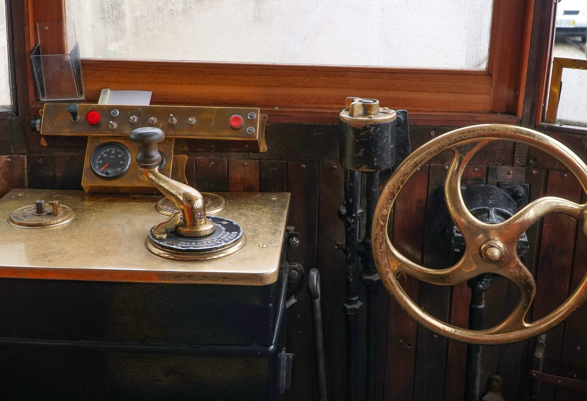 Porto, Portugal, circa 2018: Interior of an old tram, passing through the streets of Porto, Portugal.