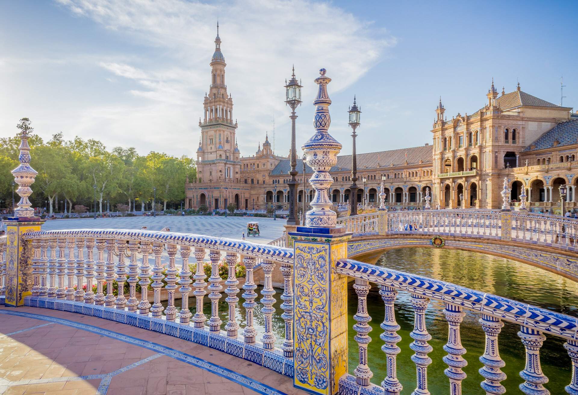 Spain Square (Plaza de Espana), Seville, Spain, built on 1928, it is one example of the Regionalism Architecture mixing Renaissance and Moorish styles.