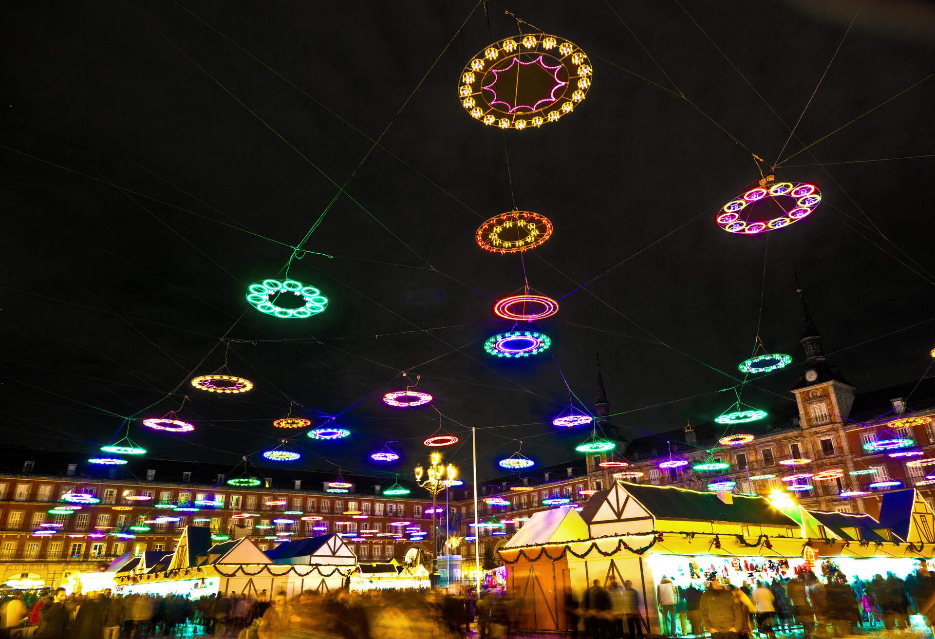 illumination in Madrids Christmas market at the Plaza major