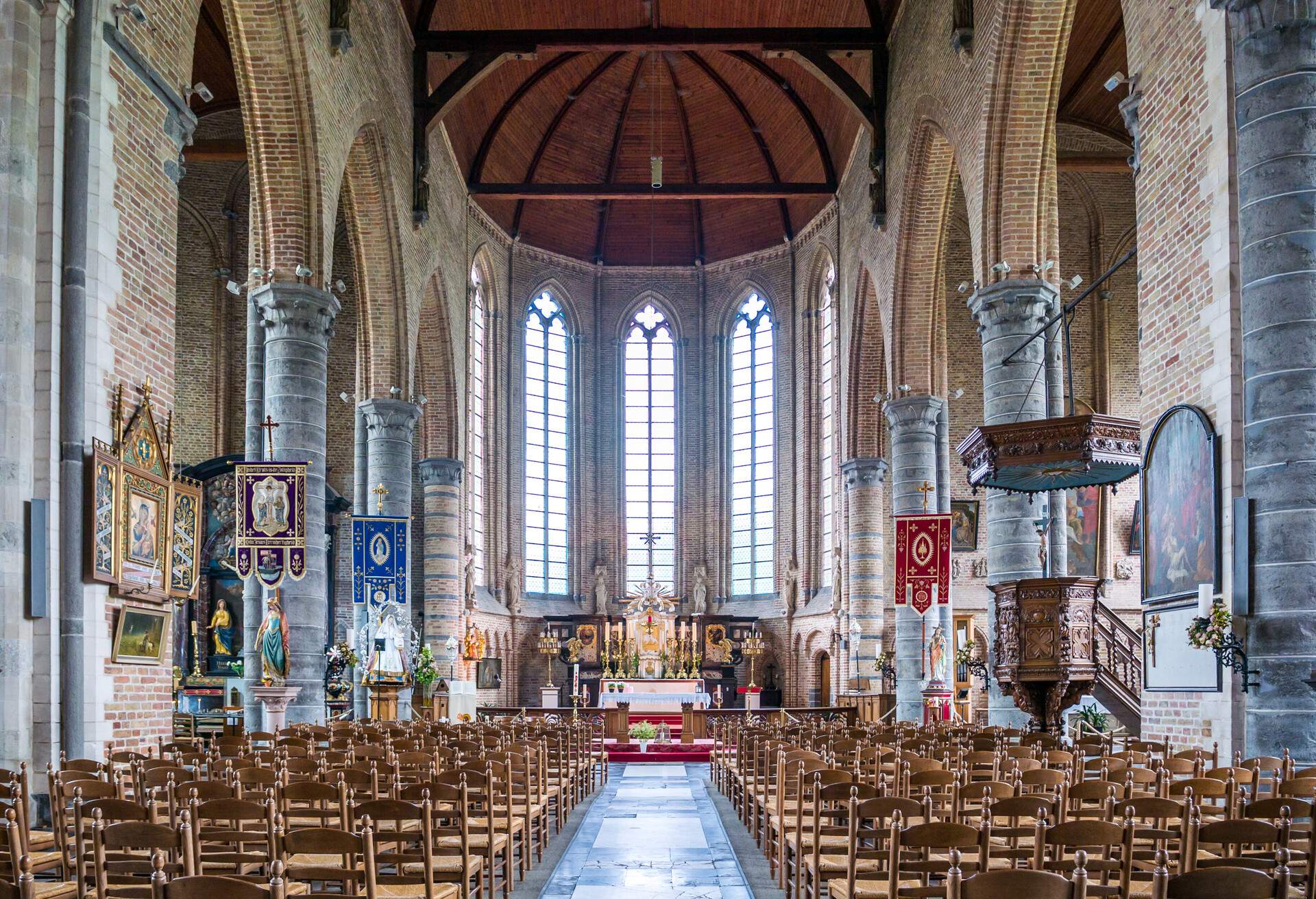 Church of our Lady interior in historic town of Damme, West Flanders, Belgium