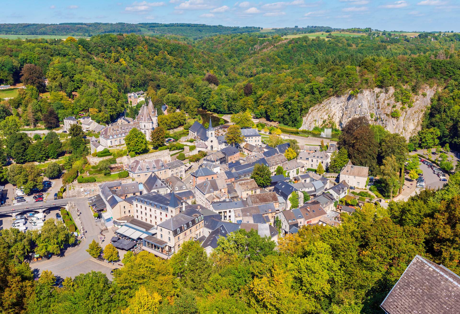 High angle view on the Village of Durbuy in the Luxembourg Province and Ardennes Region of Wallonia, Belgium.