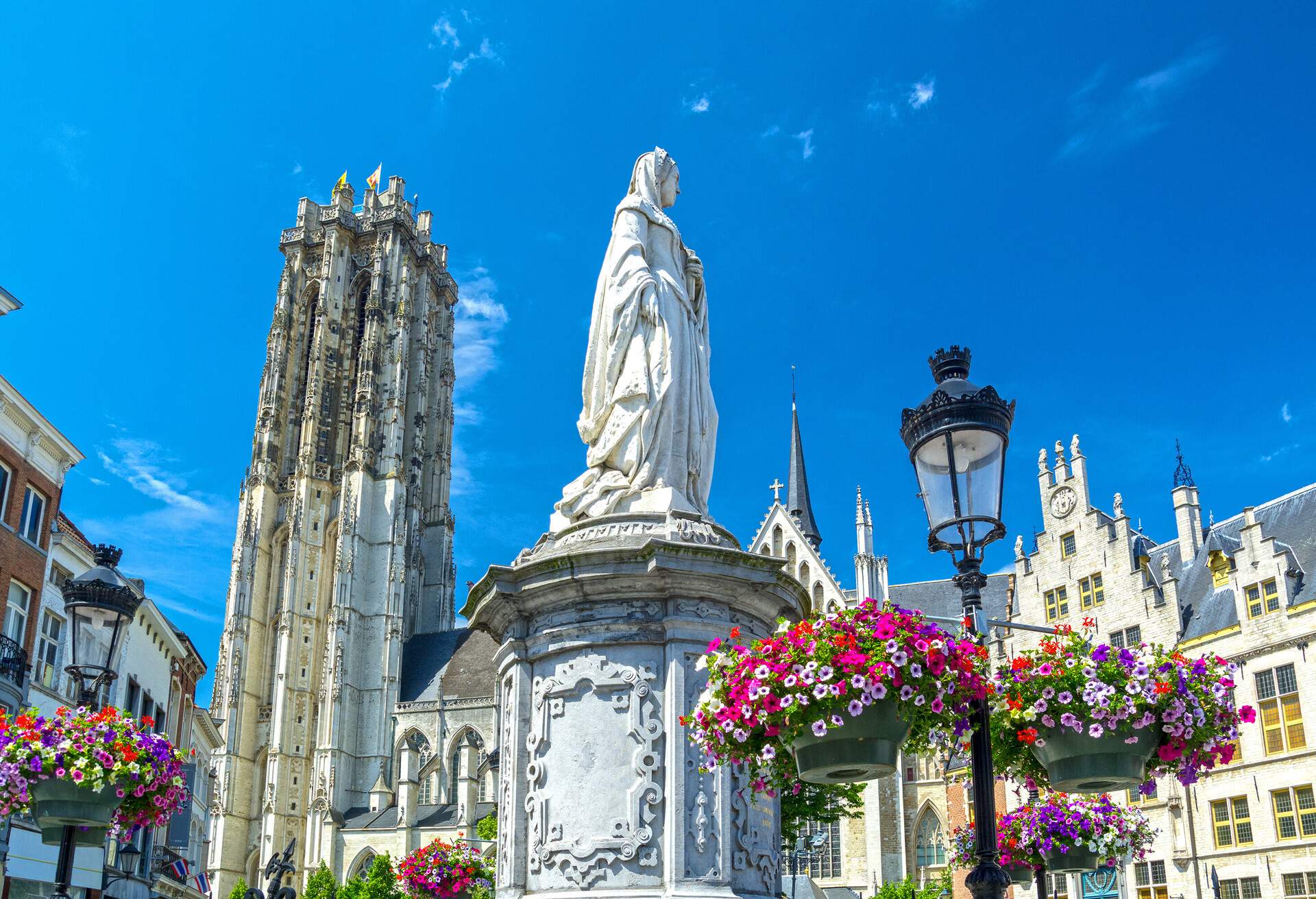 Mechelen, Belgium - statue and gothic cathedral