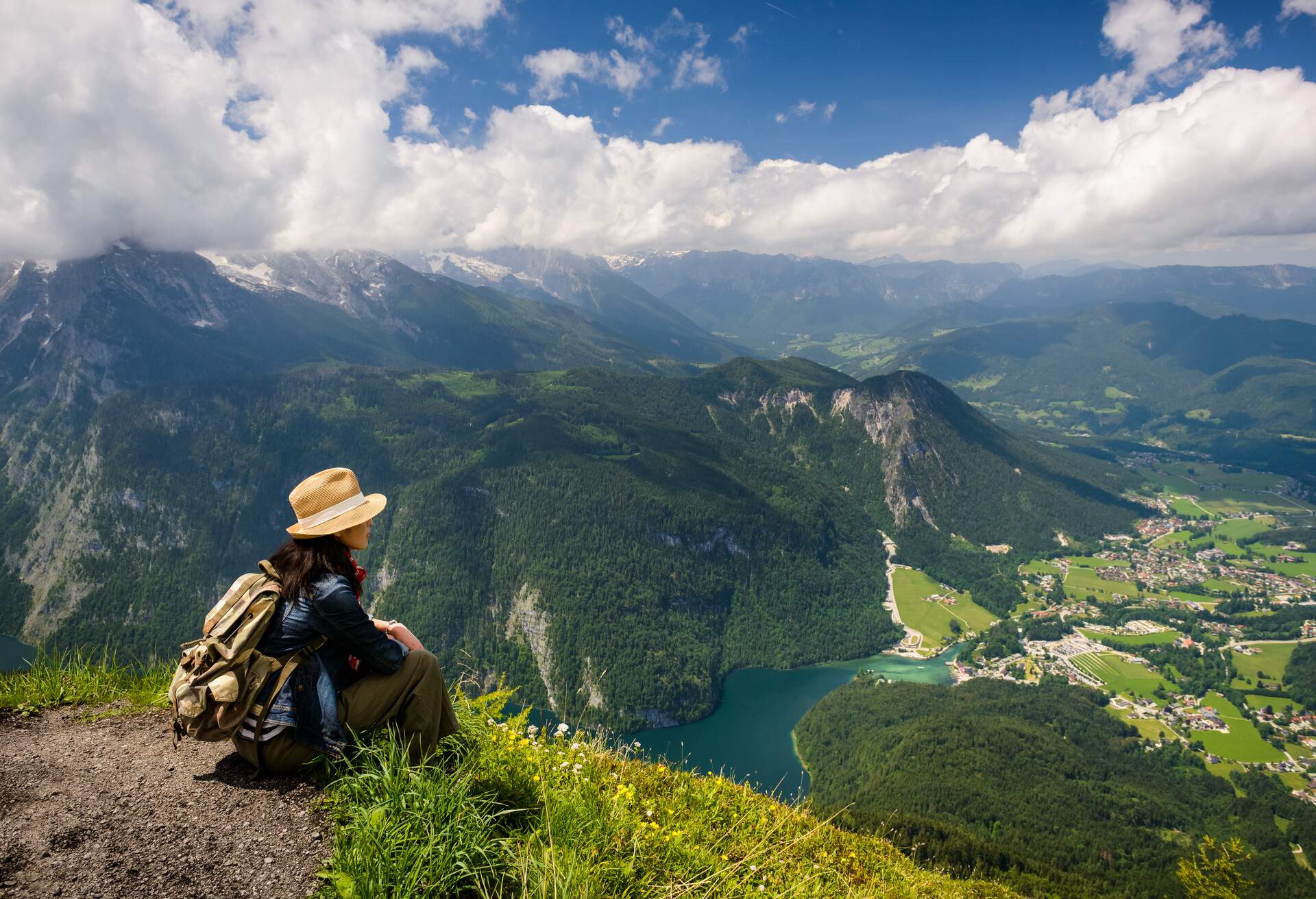 Overlooking view of the Lake Konigssee from Jenner peak, Bavaria, Germany.