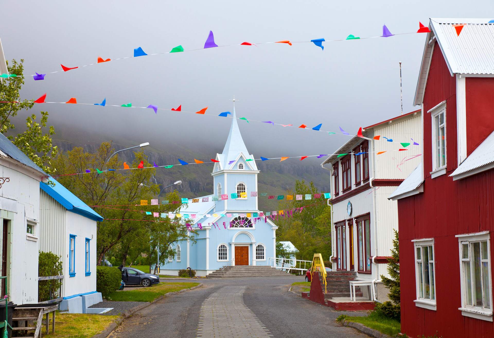 The blue church of Seyðisfjörður, Iceland