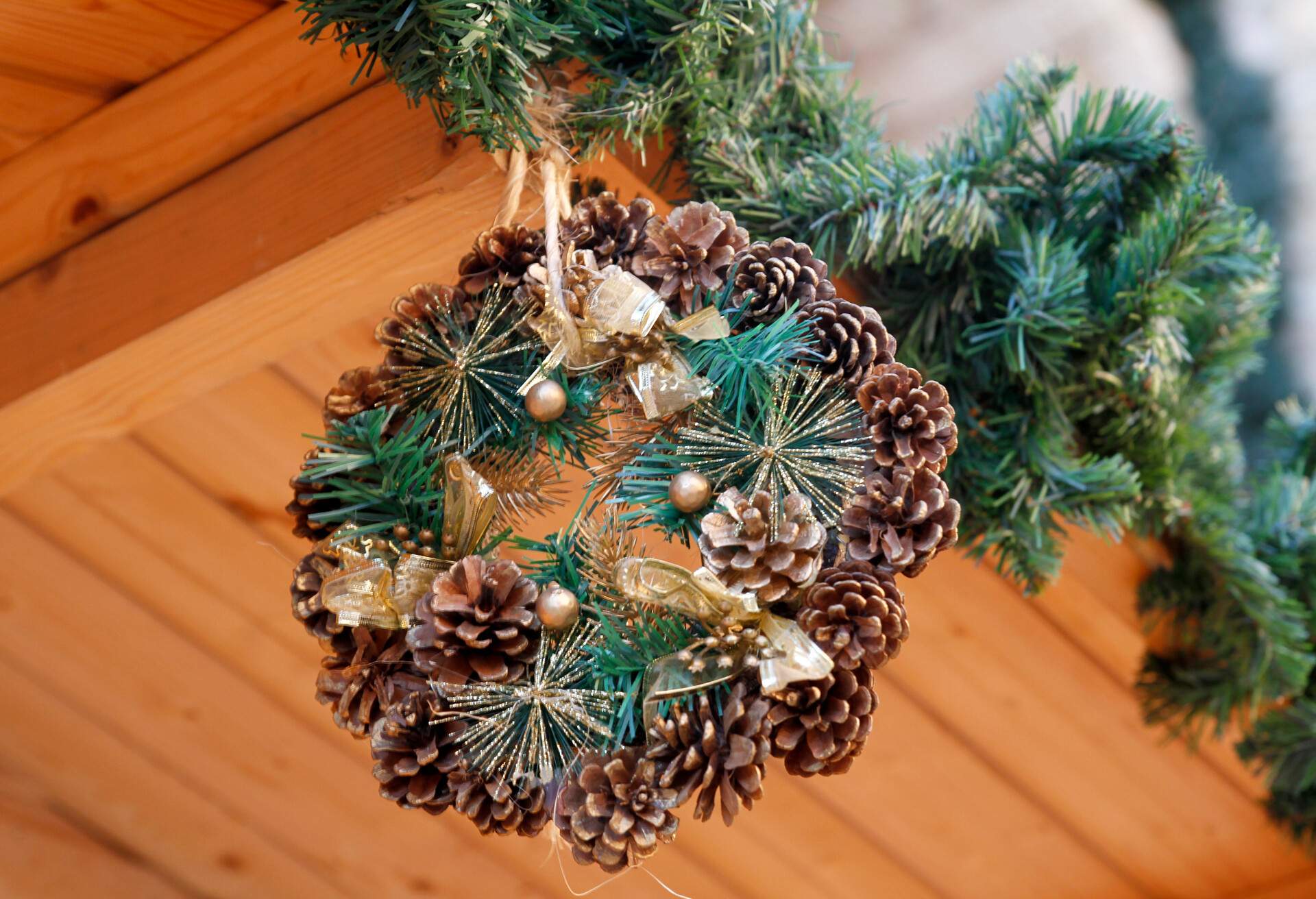 Christmas wreath hanging outdoors