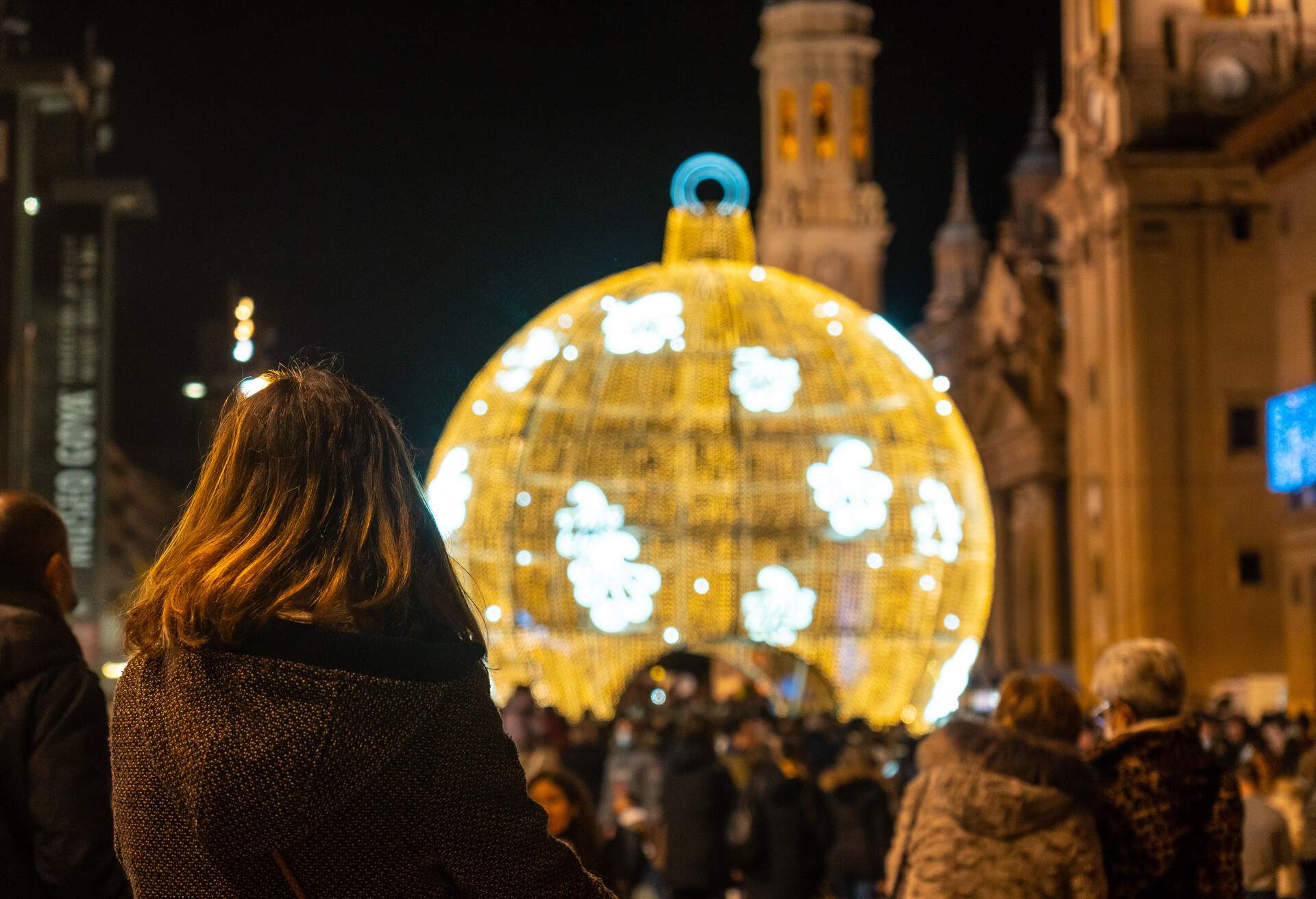 Christmas in the city of Zaragoza in Aragon, Spain, decoration in the Basilica of Our Lady of the Pillar.