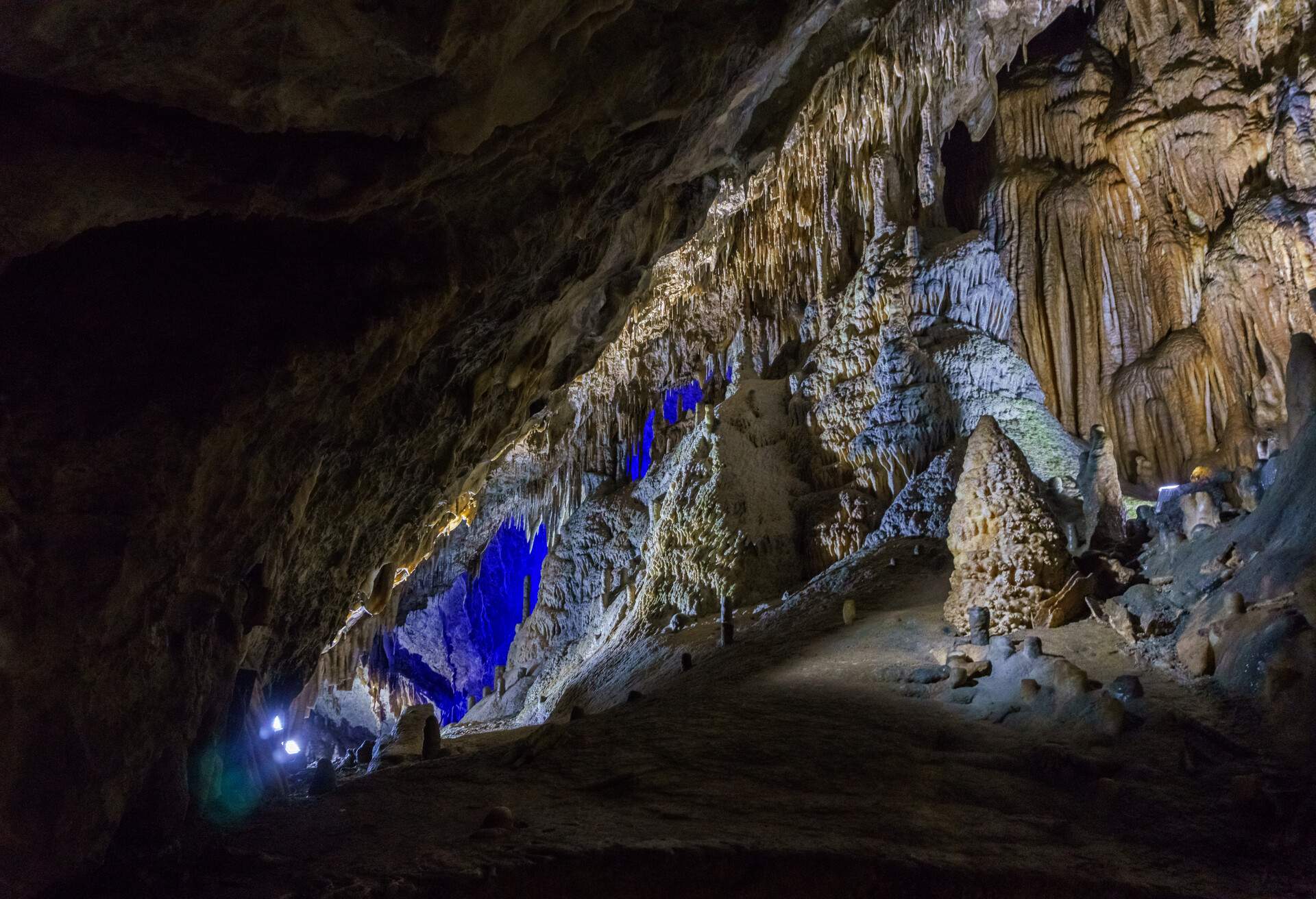 illumination inside of Han-sur-Lesse cave grotto, Belgium