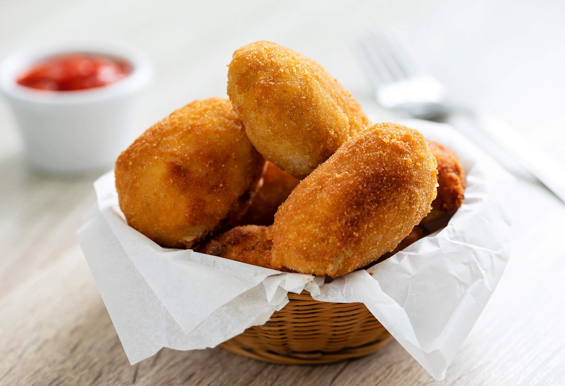 Close up of homemade croquetas, typical spanish dish made with bechamel sauce