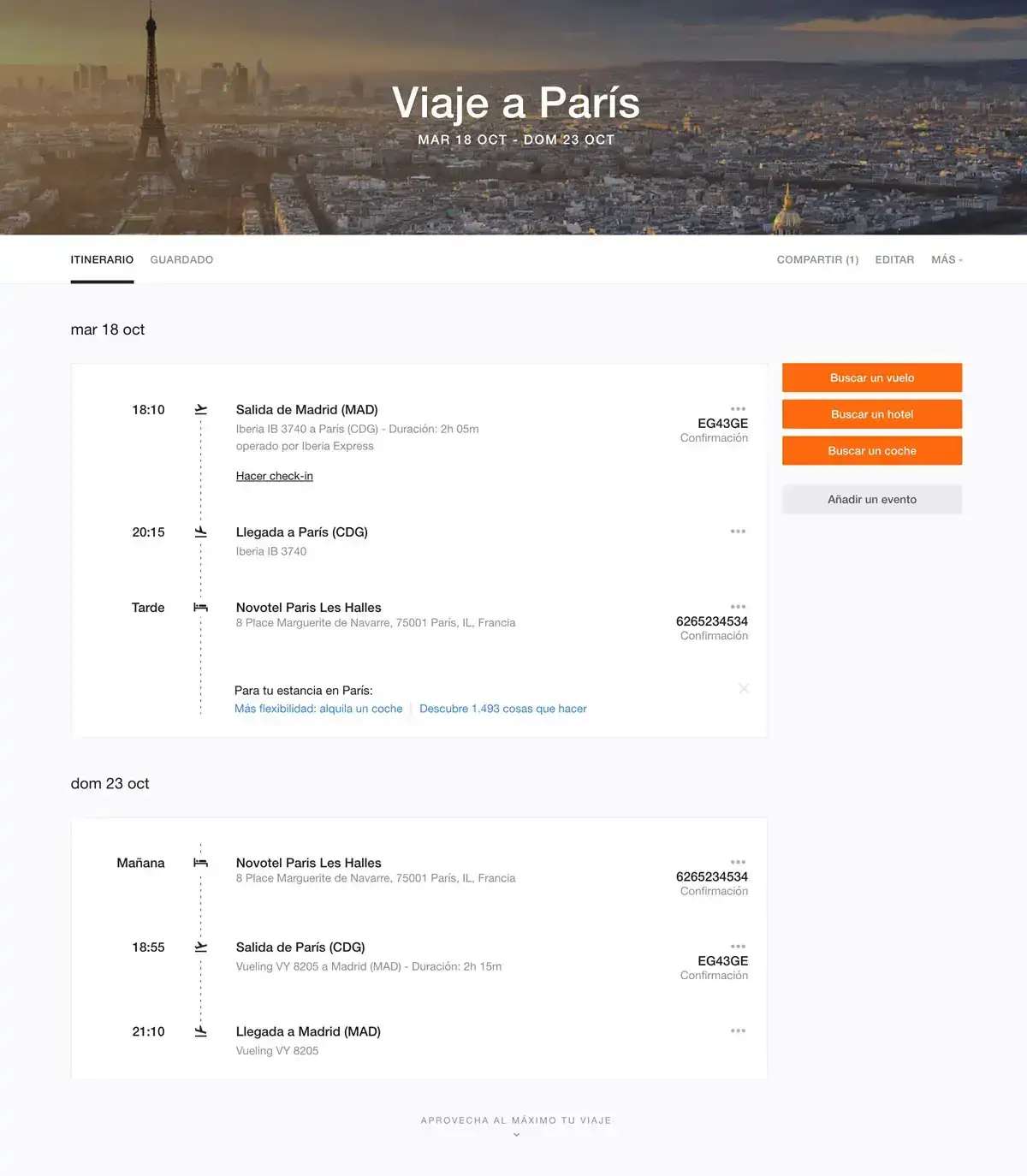 Itinerario en Trips