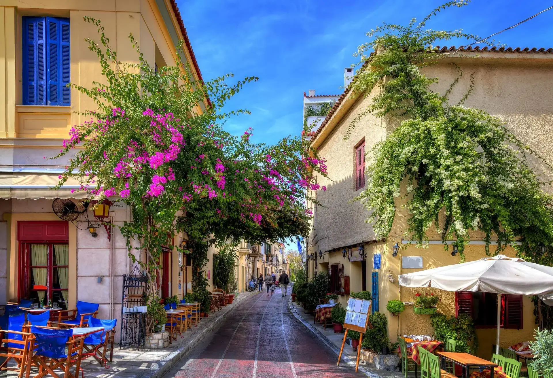 Plaka,an old historical neighbourhood of Athens, clustered around the northern and eastern slopes of the Acropolis,known as the