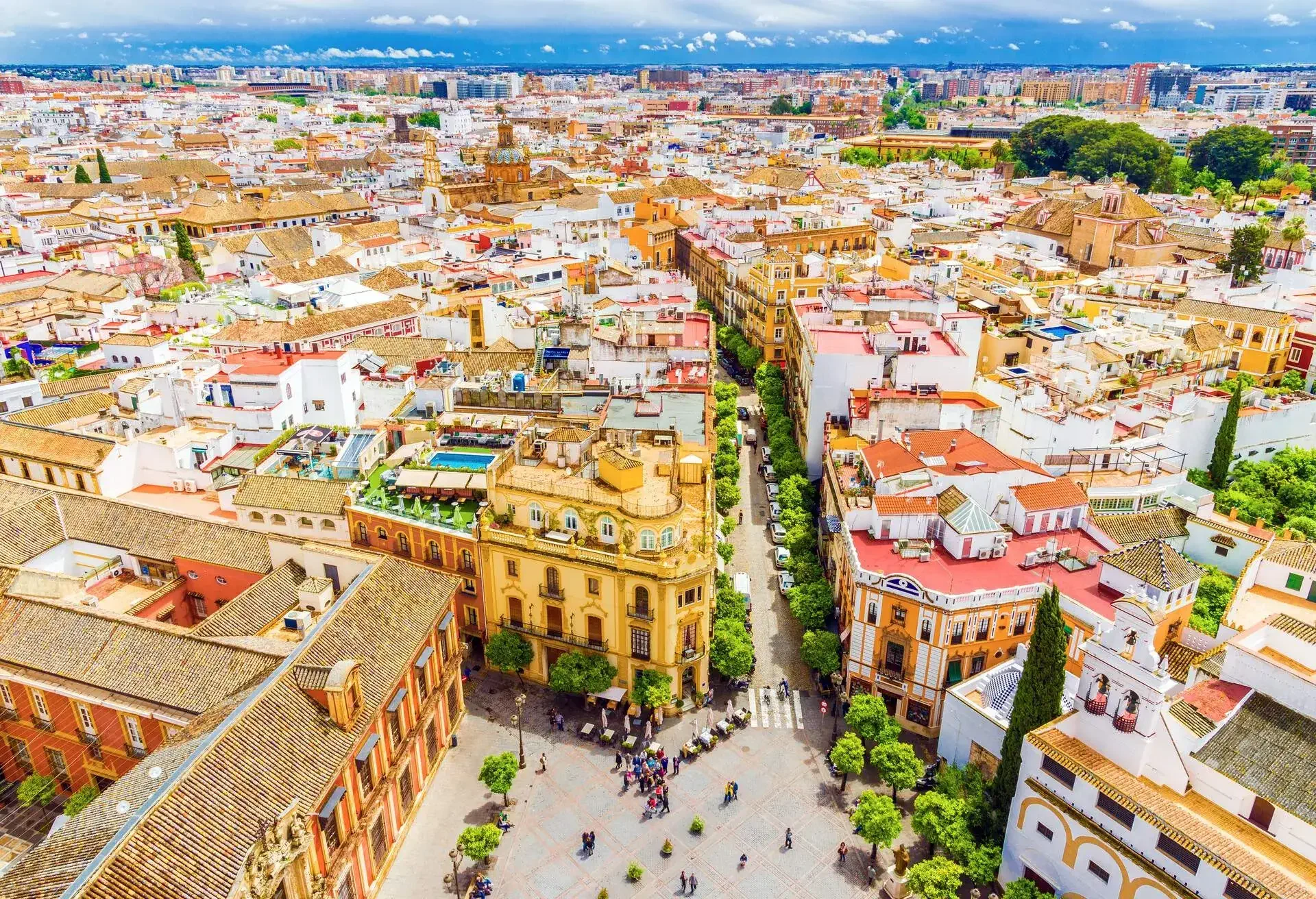 City view from Giralda Tower, Cathedral de Santa Maria de la Sede, Sevilla, Andalusia, Spain.; Shutterstock ID 591423566