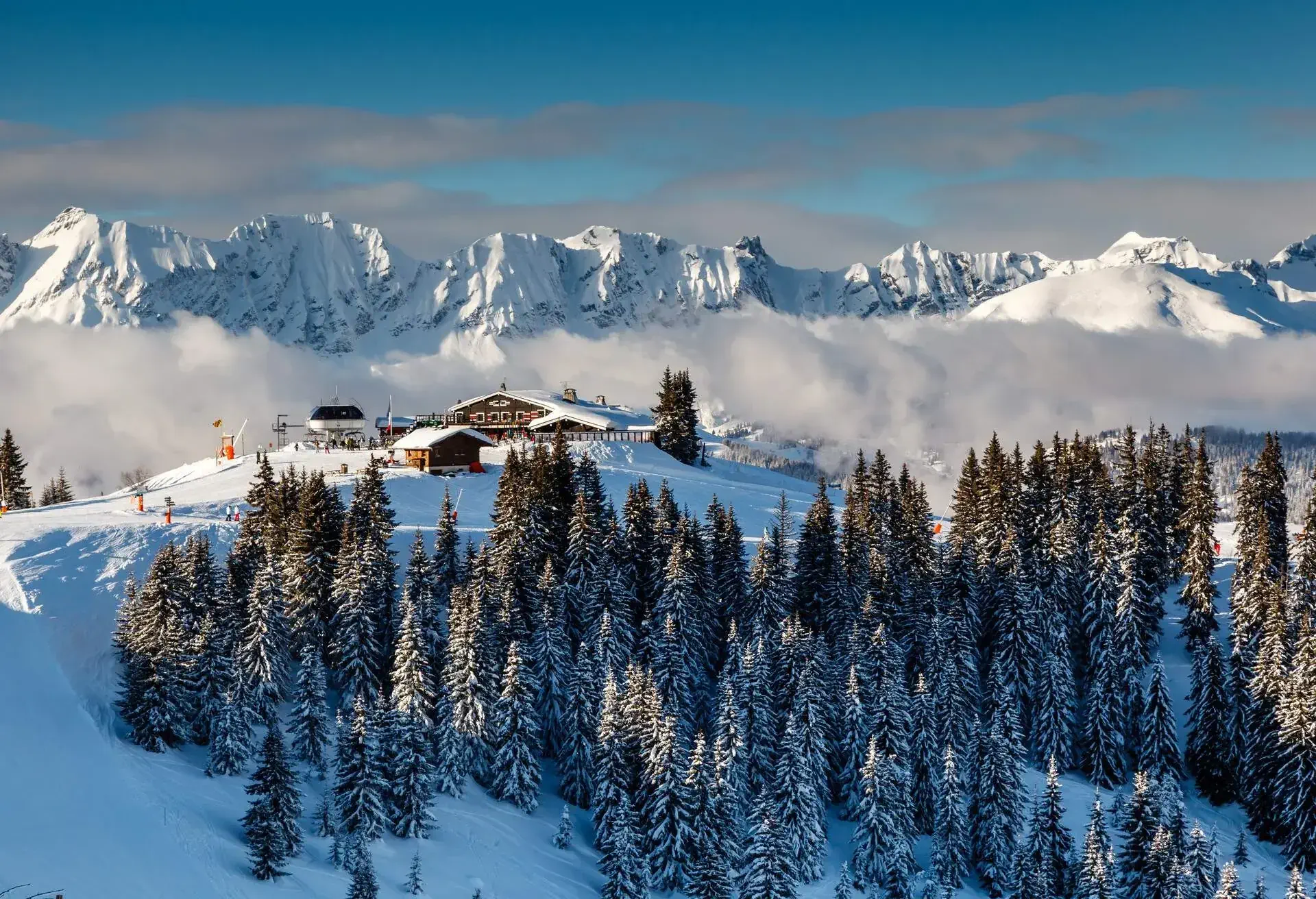 Ski Restaurant on the Mountain Peak near Megeve in French Alps, France