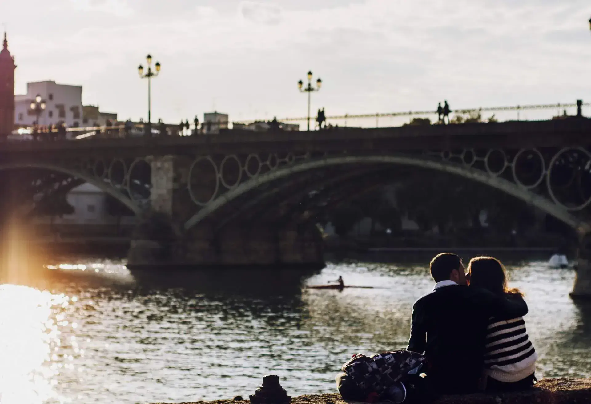 Young couple kissing in Sevilla, Spain.