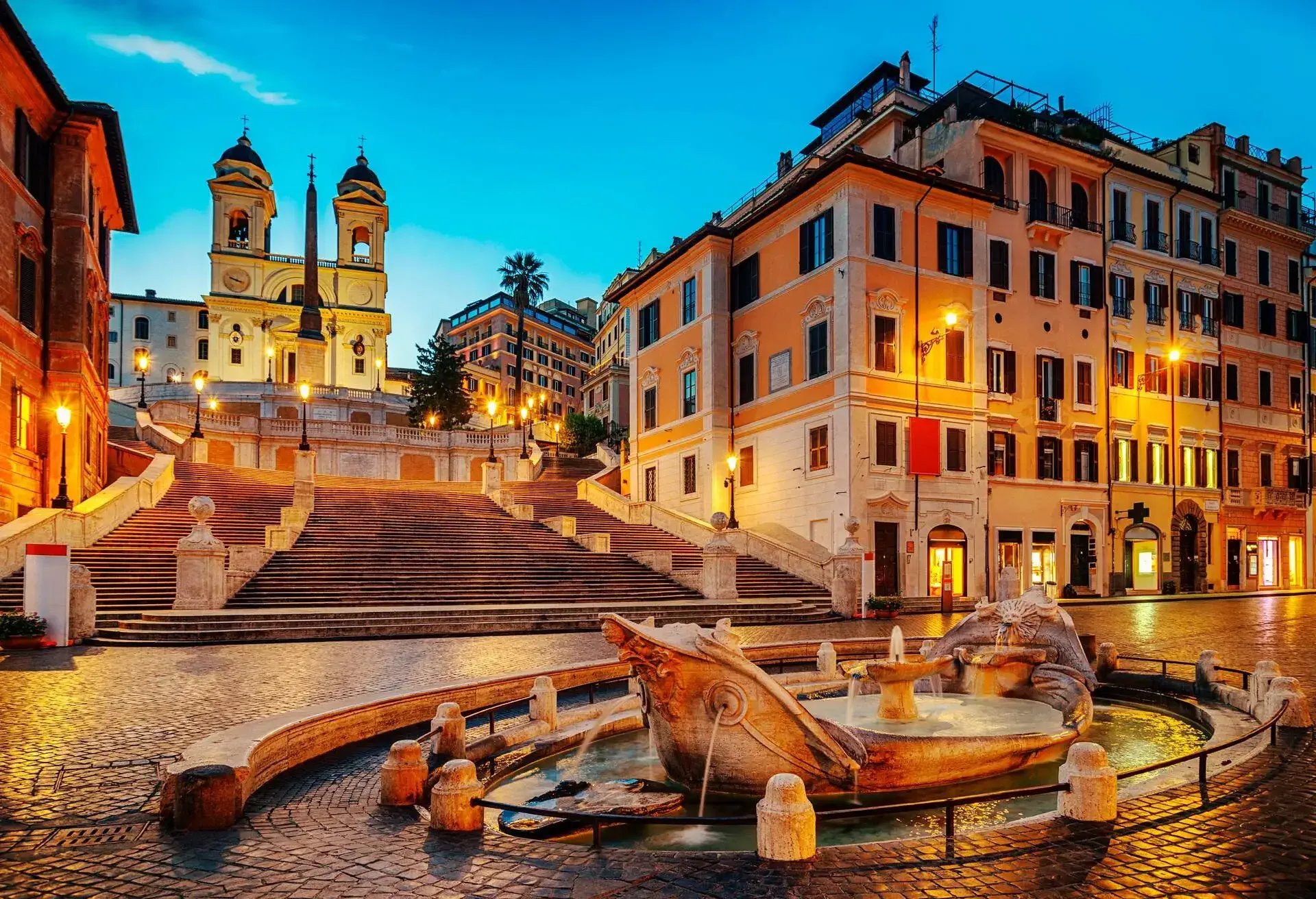 Fontana della Barcaccia and Spanish Stepsat night in Rome