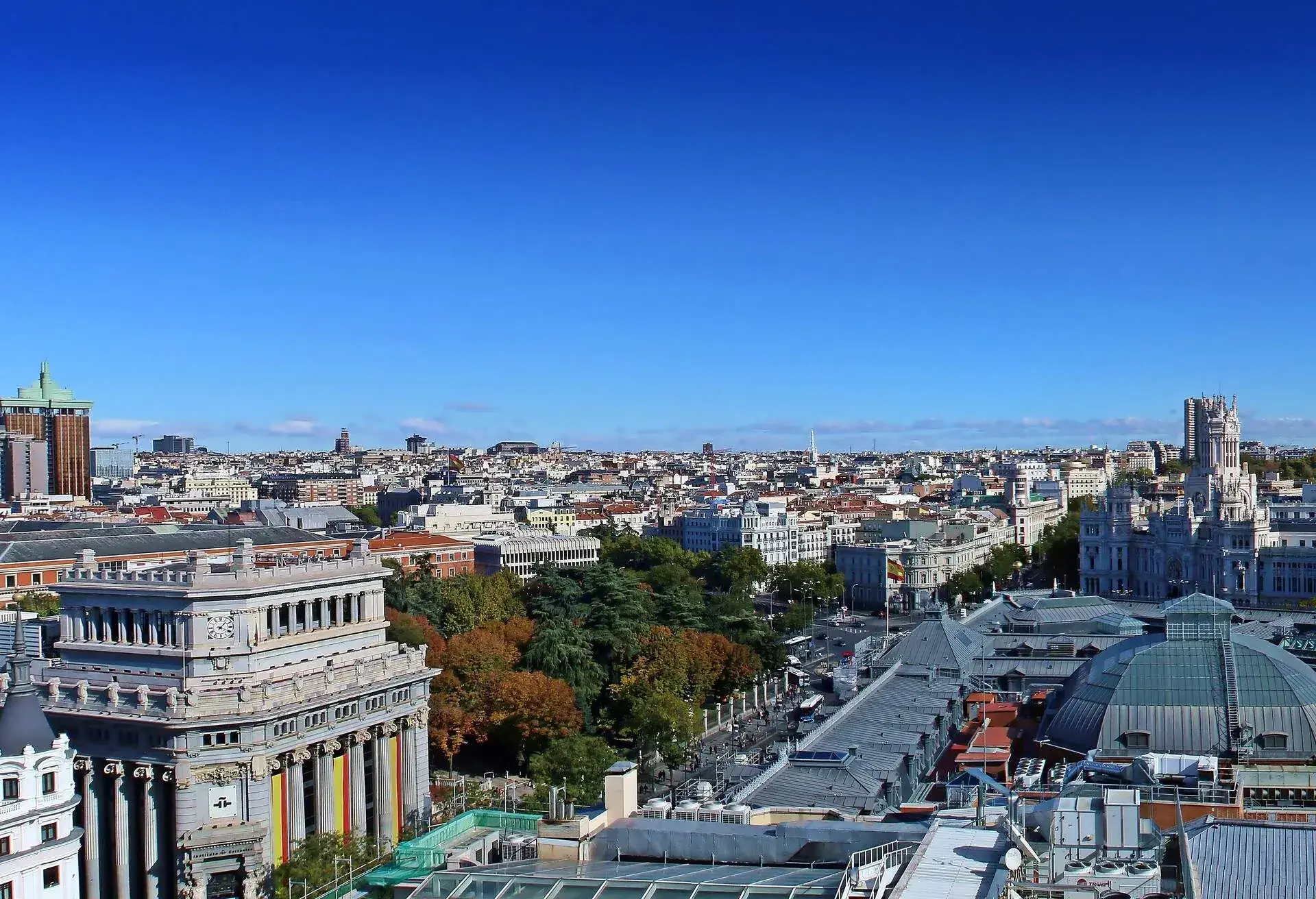 View of emblematic buildings such as the Cibeles Palace, the Colón building and the Pirulí. Spain.
