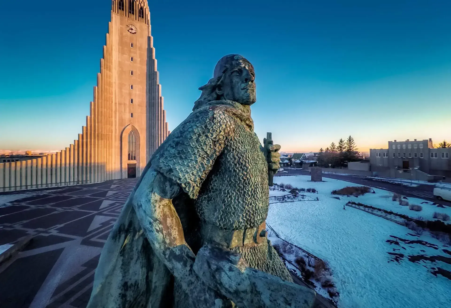Hallgrimskirkja Church and Reykjavik, image produced using a drone, Reykjavik, Iceland. Image shot using a drone.