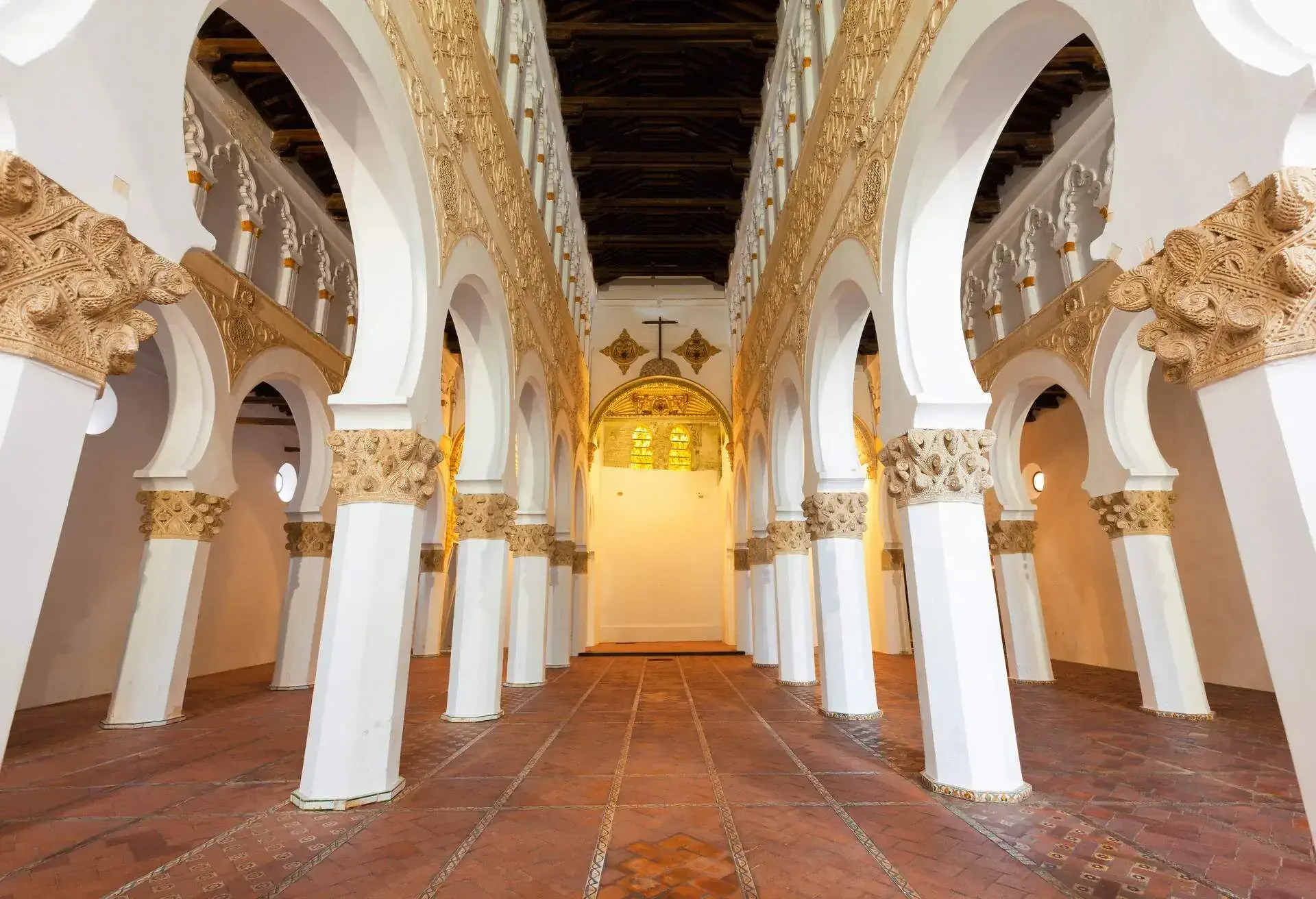 Interior of Santa Maria la Blanca Synagogue in Toledo, Spain. Erected in 1180 and considered the oldest synagogue building in Europe still standing