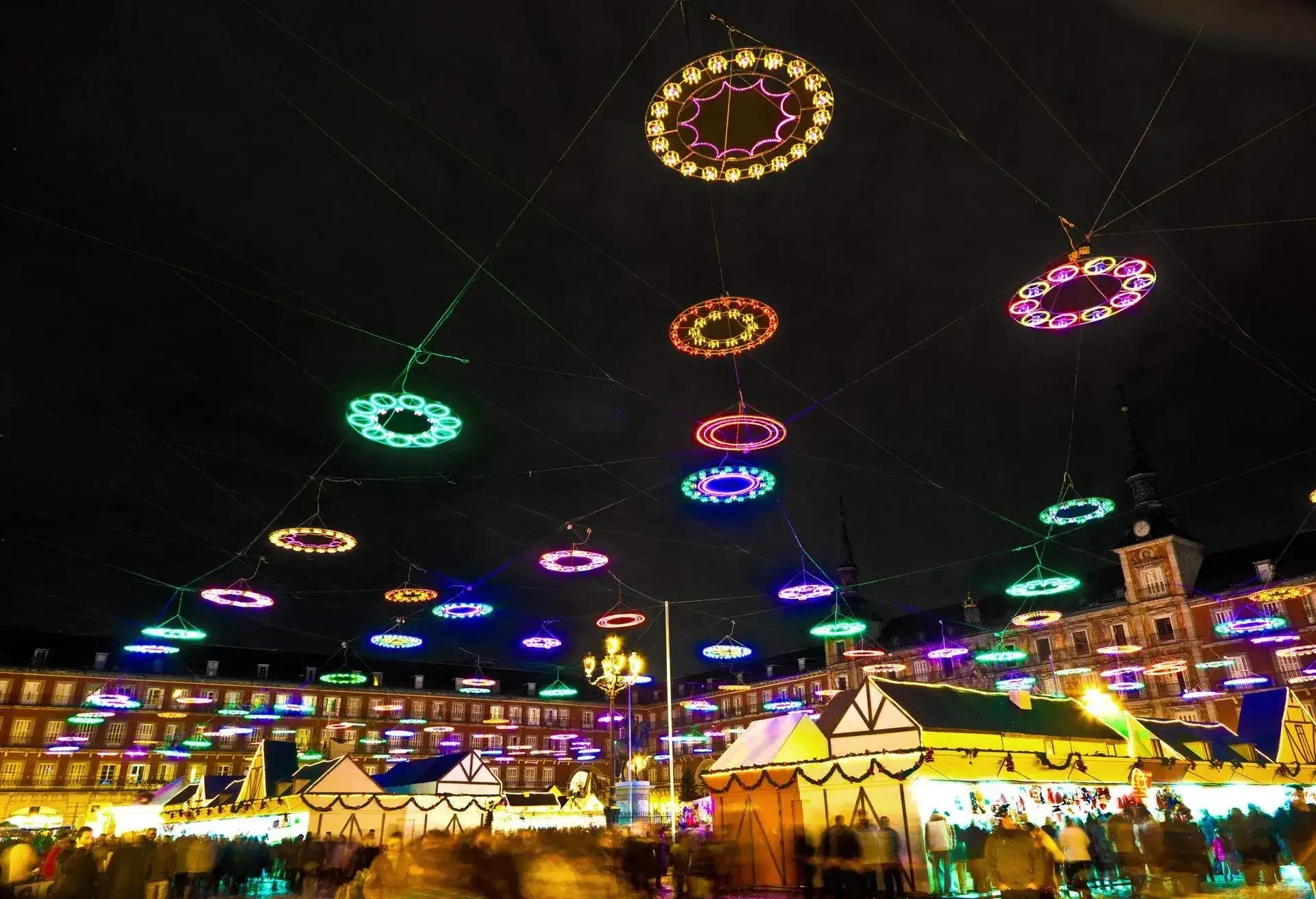 illumination in Madrids Christmas market at the Plaza major