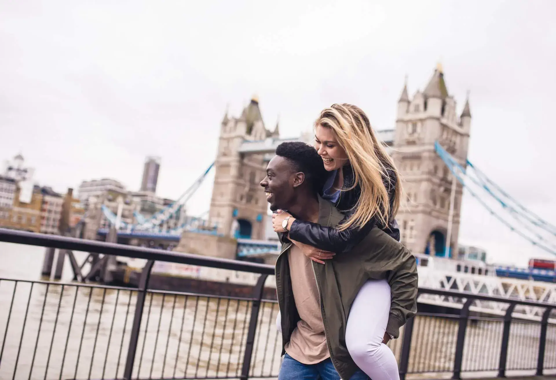 A young couple enjoying each others company outdoors in London